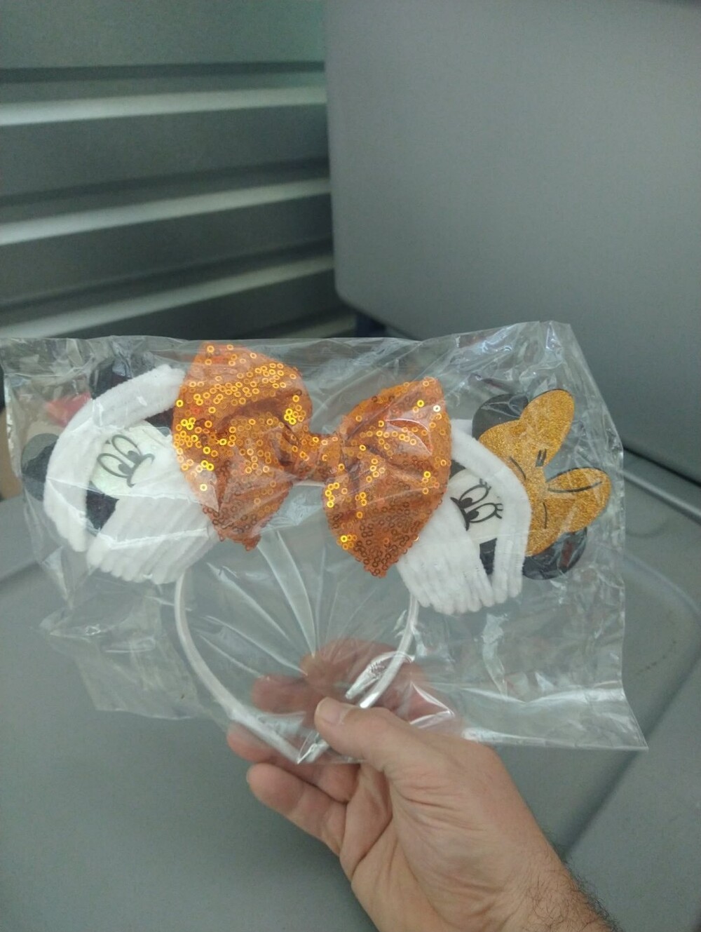 Halloween Minnie Mouse Ears  Mummy Mickey & Orange Sequin Bow NWT